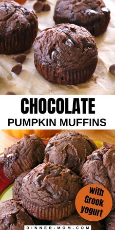 chocolate pumpkin muffins with greek yogurt are the perfect treat for halloween