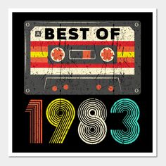 a sticker with the words best of 1970 written in colorful letters and an old tape recorder