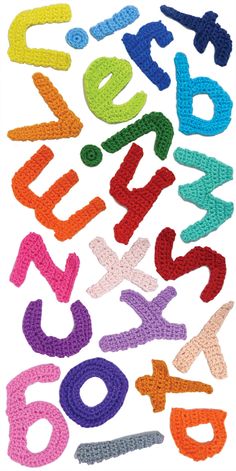 the letters and numbers are made out of crochet yarn, with different colors