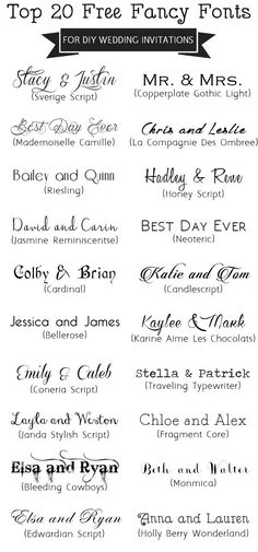 the top 20 free printable fancy fonts for wedding, bridal and special events