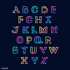 the alphabet is made up of different colors and font, including letters that appear to be drawn