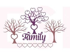 a family tree with hearts on it and the word's initials in purple ink