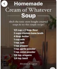 the recipe for homemade cream of whatever soup is shown in this screenshot, with instructions on how to make it