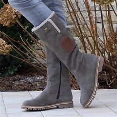 Category:Boots; Upper Materials:Faux Suede; Embellishment:Zipper,Buckle; Season:Winter,Fall; Heel Type:Flat Heel; Gender:Women's; Platform Height:0.39; Toe Shape:Round Toe; Type:Fleece Lined,Knee High Boots; Style:Classic,Plush,Minimalism,Comfort,Casual,Vintage; Heel Height(inch):1-2; Outsole Materials:Rubber; Occasion:Daily; Closure Type:Zipper; Pattern:Solid Color,Embroidered; Listing Date:09/15/2023; Production mode:External procurement; 2023 Trends:Snow Boots,Suede Shoes; Size chart date sou Suede Shoe Style, Popular Boots, Low Heel Boots, Winter Chic, Rounded Toe Boots, Casual Heels, Vintage Boots, Round Toe Heels, Long Boots