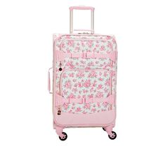 a pink suitcase with flowers on it