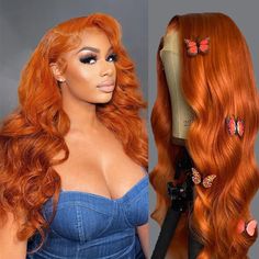 PRICES MAY VARY. 13x4 Ginger Orange Lace Front Wig Natural Hairline with Baby Hair, Super Silky and Bouncy, Healthy and Clean, Neat and Tight, Very Soft and Comfortable Against Skin! 13x4 Ginger Orange Body Wave Lace Front Wig, 13X4 Free Part Can Make Any Style As You Want Like Free-Part , Side-Part ,High-ponytail, More Styles Depends on Your Like. High-quality Heat-resistant Synthetic Hair, Safe to Use Up to 160℃/320°F. If You Need a Simple Style, it's Recommended That You do Not Exceed 100℃/21 Ginger Wig, Human Hair Color, Blonde Lace Front Wigs, Remy Human Hair Wigs, Colored Wigs, Body Wave Wig, Body Wave Hair, Lace Closure Wig, Front Lace Wigs Human Hair