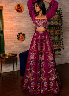 Purple Embroidered Jumpsuit Fusion Juhi Bengani Indian Jumpsuit, Indo Western Dresses For Women, Purple Jumpsuit, Embroidered Jumpsuit, Chiffon Sleeves, Indo Western Dress