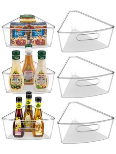 six clear plastic containers holding condiments and sauces