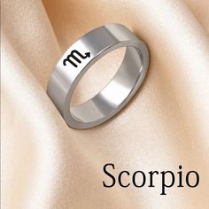 Silver Scorpio Band Ring New Size 7 Silver Plated Alloy Private Label Engraved Great Gift Birthday Gift Please See My Closet For More Rings Also Carrying Free People And Anthropologie Bundle And Save! Open To All Reasonable Offers! Scorpio Symbol, Stretchy Rings, Luxury Wedding Rings, Gold Amethyst Ring, Market Jewelry, Green Tourmaline Ring, Blue Diamond Ring, Modernist Ring, Heart Shaped Rings