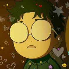 an animated image of a man with glasses and stars around his head, looking at the camera