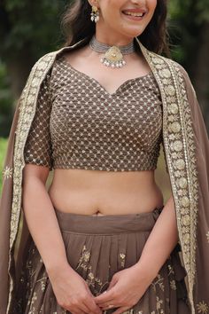 Roman Coffee Faux Blooming Lehenga Choli with Heavy Embroide