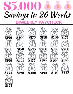 the $ 5, 000 savings in 26 weeks is shown with pink and black numbers