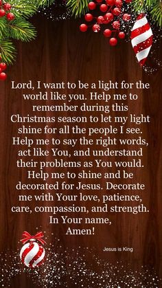 a christmas card with the words lord, i want to be light for the world