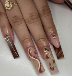 Cute Fall Nails Acrylic Coffin Long, Fall Glam Nails, Thanksgiving Acrylics, Fall Nails Baddie, October Nails Fall Acrylic, Fall Acrylic Nails Autumn Coffin, Thanksgiving Nail Ideas Acrylic, Fall Nails With Rhinestones, Fall Long Nails