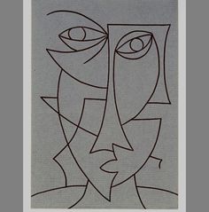 an abstract drawing of a face with two eyes and one eye on the right side