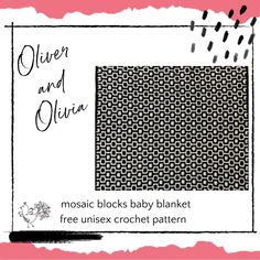 a black and white photo with the words, queen and julia mosaic blocks baby blanket