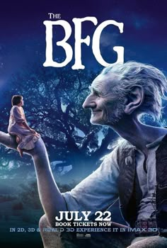 the bfg poster with an old man holding a doll in his hand and looking at