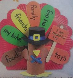 a paper turkey with words on it that say, i am thanksgiving for my kids