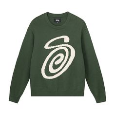 Find STÜSSY Curly S Sweater on Editorialist. Stussy Curly S Sweater 'Green' Stussy Knit, Couples Sweaters, Y2k Tops, Logo Knit, Indie Aesthetic, Retro Men, Loose Sweater, Fashion Logo, Casual Streetwear