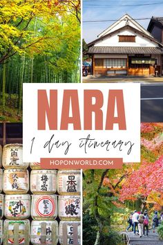 various pictures with the words narra day travel in japanese and english writing on them