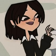 an animated woman with black hair holding scissors