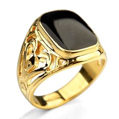 PRICES MAY VARY. DESIGN - the contrast between the black enamel and the rich buttery 18K yellow gold in this rectangle signet ring creates a bold, refined look. SPECIFICATION - material:brass. 0.43*0.57inch cushion men ring. Polished finish. OCCASIOINS - our men pinky ring plated by 18K yellow gold has a wonderfully rich finish that is timeless , suitable for everyday wear. No matter which sizes you choose , it’s style and distinction will be unsurpassed. PACKING - the gold ring for men of your Mens Gold Ring With Black Stone, Male Rings, Islam Guide, History Islam, Islam Symbol, Black Jewellery, Ring Party Jewelry, Islam Beliefs, Quran Translation