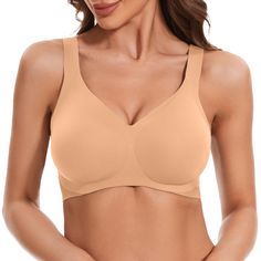 PRICES MAY VARY. BASIC SMOOTH SEAMLESS WIRELESS BRA: LEYSHE womens daily basic seamless bra with no underwire, a must-have constraint free timeless addition to your lingerie collection. This soft, lightweight invisible wireless bra is made from smoothing buttery fabric that contours to your natural silhouette, truly zero burden, providing gentle care to your skin. High elastic 4 way stretchy no back fat back smoothing bra fits perfectly to most bodyshape, making you look sleek and feel effortless. SEAMLESS LIFT PUSH UP PADDED BRA: Our superior removable latex pads are thickening and highly resilient, the folds on the pads may disappear very quickly after washing, ensuring you long-lasting use without losing their sexy shape. This demi cup bra not only provide added lift and support to your Leisure Bra, Old Bras, Demi Cup Bra, Lounge Bra, Comfy Bra, Bra For Women, Demi Cup, Back Fat, Comfortable Bras