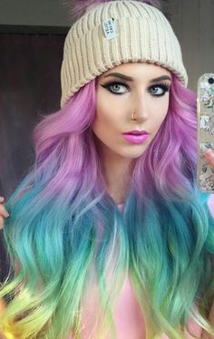 Rainbow dyed hair color Rainbow Dyed Hair, Magical Hair, Rainbow Hair Color, Colourful Hair, Hair Dyes, Coloured Hair, Hair Aesthetic