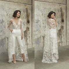 2021 Wedding Jumpsuit With Cape Beach Wedding Dresses V Neck Tea Length Lace Bridal Outfit Wedding Gowns - ROYCEBRIDAL OFFICIAL STORE Wedding Jumpsuit With Cape, Jumpsuit With Cape, Jumpsuit Wedding Dress, Wedding Dresses V Neck, Beach Wedding Dresses, Dresses V Neck, Tea Length Wedding, Bridal Outfit, Outfit Wedding