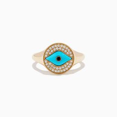 Effy Terra 14K Yellow Gold Turquoise and Diamond Evil Eye Ring Diamond Evil Eye, Evil Eye Ring, Eye Ring, Gold Yellow, Evil Eye, Yellow Gold, Turquoise, Ring, Yellow