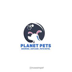 the logo for planet pets grooming, day care and pet hotel