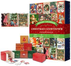 a christmas themed box with lots of pictures on the front and sides, along with other boxes