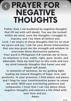 a prayer for negative thought with the words'prayer for negative thought'on it