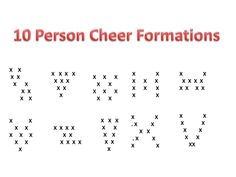 an image of a person's name and numbers on a white background with the words, 10 person cheer formations