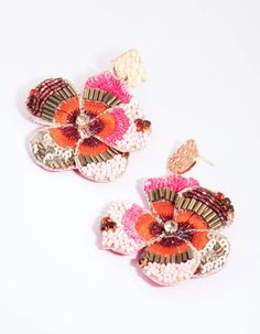 Beach Beads, Western Jewellery, Handmade Jewelry Business, Embroidery Earrings, Textile Earrings, Pink Crafts, Flower Drop Earrings, Fashion Designing, Beaded Sandals