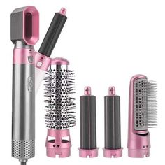 This 5-in-1 hair dryer styling tool includes five interchangeable brush attachments that make straightening; curling; combining blow drying with styling brushes. It is very light and portable, suitable for home or travel use. This is also a great gift. Color: Pink. Full Volume Hair, Hair Dryer Set, Hair Curling Iron, Curling Wand Set, Hair Dryer Comb, Curling Iron Hairstyles, Curling Hair With Wand, Hair Curling, Curling Wand