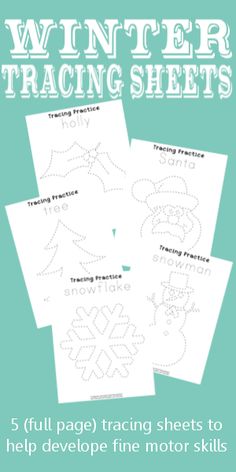 the winter traceing sheets for kids to practice their handwriting and drawing skills, including snowflakes