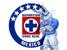 a white rabbit standing in front of a blue and red circle with the words deportito cruz azul