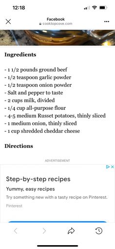 the recipe is displayed on an iphone screen