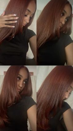 #copperhaircolor #gingerhairinspiration #hair #dyedhairideas Sienna Brown Hair Color Adore, Hair Dye Ideas For Brown Skin Tone, Brown Skin Hair Dye, Darkskin Dyed Hair, Black Girls Hair Dye, Sienna Brown Hair, Straight Dyed Hair, Cherry Brown Hair Color, Cinnamon Brown Hair Color