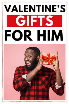 valentine's gifts for him poster with a man holding a present in front of his face