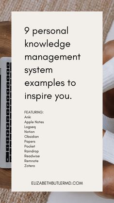 a person holding a laptop with the text 9 personal knowledge management system examples to inspire you