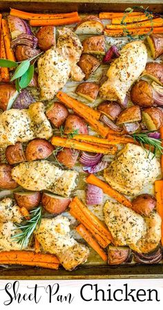 sheet pan chicken with carrots, potatoes and herbs