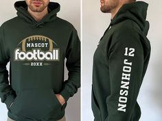 Customize this football shirt to meet your needs! Choose from short sleeve, long sleeve, hoodies, and crewneck sweatshirts and add your team/mascot and name/number! Other color options and styles are available. If you don't see what you're looking for send us a message! The shirts are a UNISEX retail fit - they are more of a relaxed fit and may run a little large on women and those with a smaller frame. Make sure to see the size and fit charts (last images) to confirm the best fit for you. We re Football Dad Shirts, Game Day Football, Football Sweater, Hoodie Jersey, Dad Shirts, Football Mom Shirts, Football Sweatshirt, Personalized Football, High School Football