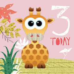 a happy birthday card with a cartoon giraffe