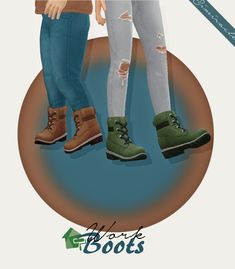 two people standing next to each other wearing boots