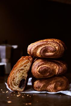 three pieces of bread stacked on top of each other