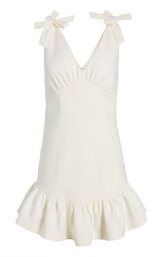 Sweet and sexy, introducing our Mini Della Dress. The dress features bow straps and a frill bottom. Fit Details V NecklineLinedRelaxed SilhouetteMini LengthSleeveless67% polyester 27% rayon 6% spandexDry Clean Only Made in USA Length: 33.75in from shoulder to hemMeasurements from size 4/S Bow White Dress, Della Dress, White Grad Dress, White Bow Dress, Vintage Lace Gowns, Simple Mini Dress, Grad Outfits, Bow Straps, White Dresses Graduation