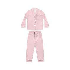 Stay cozy and stylish in these women's pink Satin Pajamas. The soft, satiny texture feels great on the skin, and the drawstring waist allows for the perfect fit. The notch lapel collar gives the pajama shirt a classic look, making it ideal for lounging at home. Made of 95% satin polyester and 5% spandex, this pajama set is super soft and lightweight, perfect for leisure or nightwear. The seam thread color is matched close to the design, with trim, drawstrings, and buttons available in black. Pro Lounging Outfit, Satin Pjs, Pyjama Satin, Baby Pink Colour, Satin Pyjama Set, Sleepwear Sets, Satin Pajamas, Pajama Shirt, Pink Satin