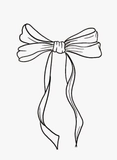 a black and white drawing of a bow with ribbon on it's end,